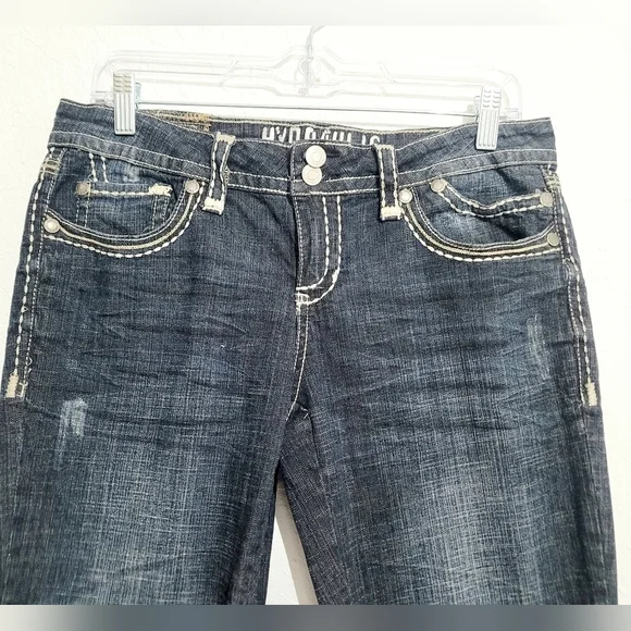 Hydraulic Womens Capri Jeans 9/10 Dark Wash Stretch Bootcut Cropped Distressed - Picture 3 of 14